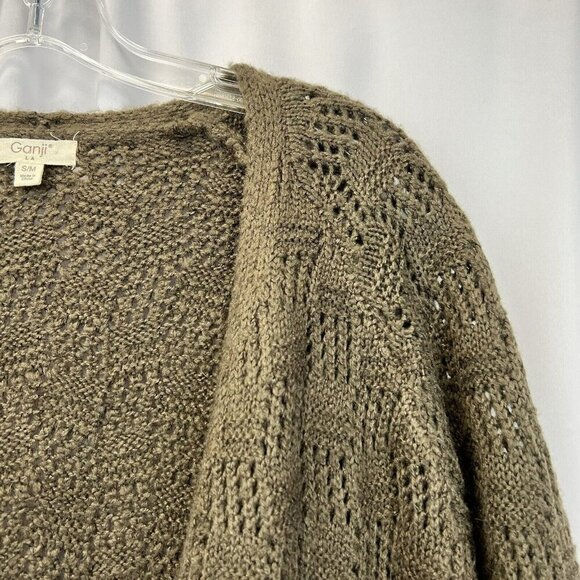 Ganji LA Crochet Knit Long Sleeve Open Front Long Cardigan Olive Size S/M - Picture 3 of 8